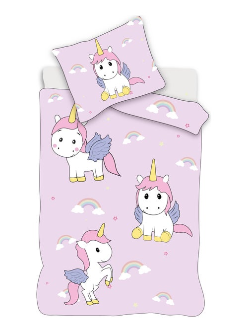 Juego de sábanas para bebé de algodón reversible - Unicornio Arcoíris - Kiabi Juego de sábanas para bebé de algodón reversible - Unicornio Arcoíris - Kiabi