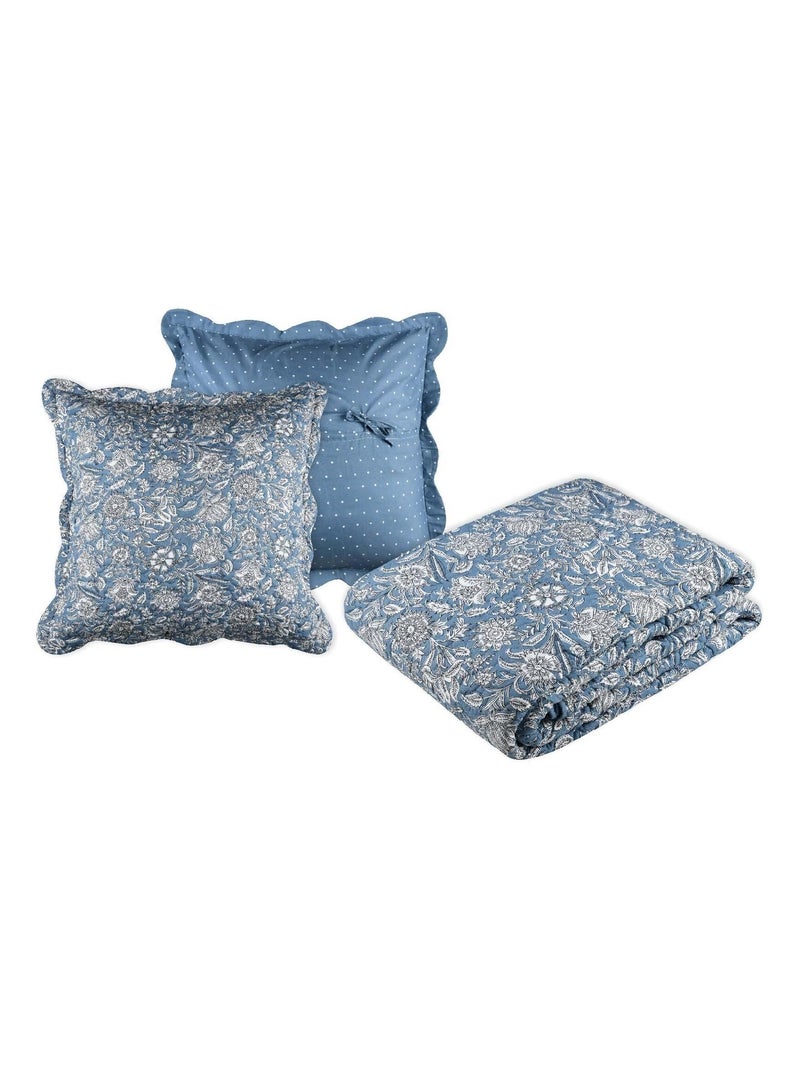 Juego de sábanas y fundas de almohada reversibles de estilo floral Azul - Kiabi