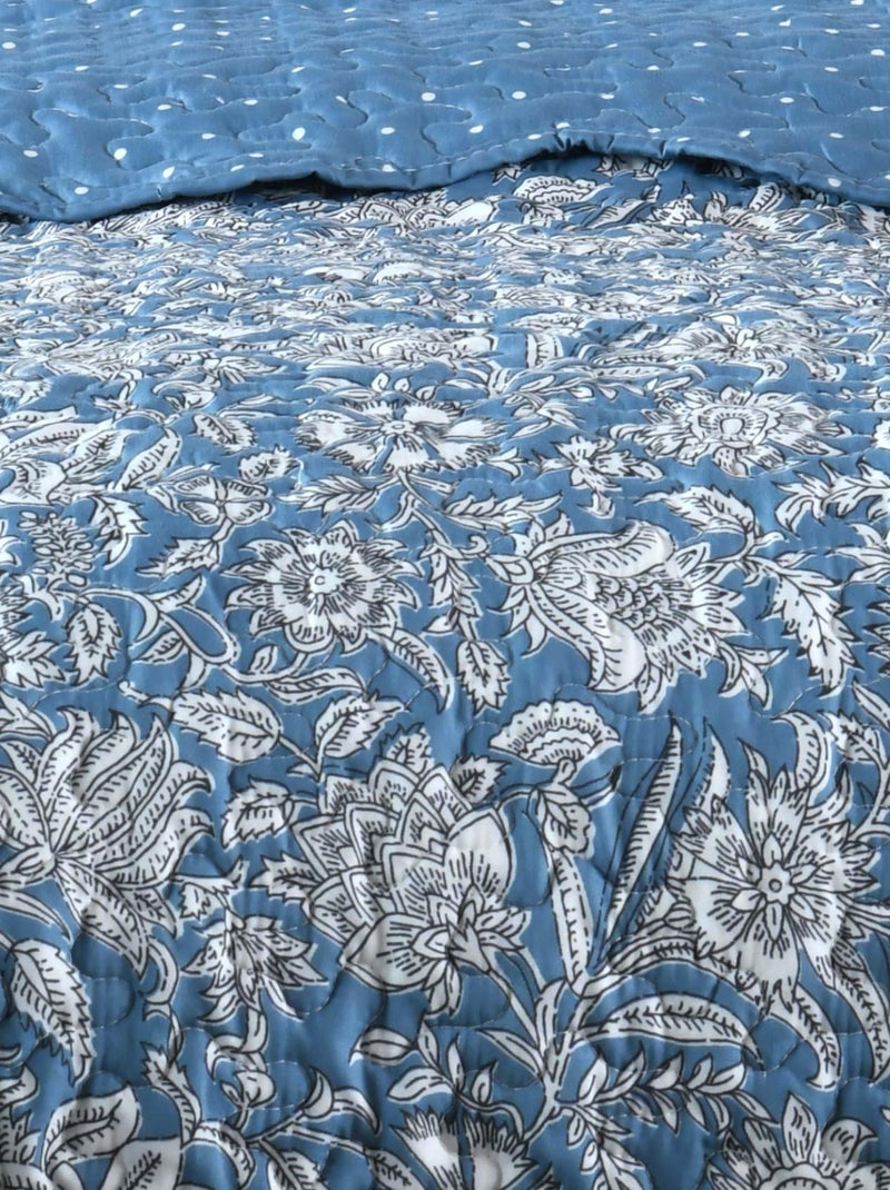 Juego de sábanas y fundas de almohada reversibles de estilo floral Azul - Kiabi