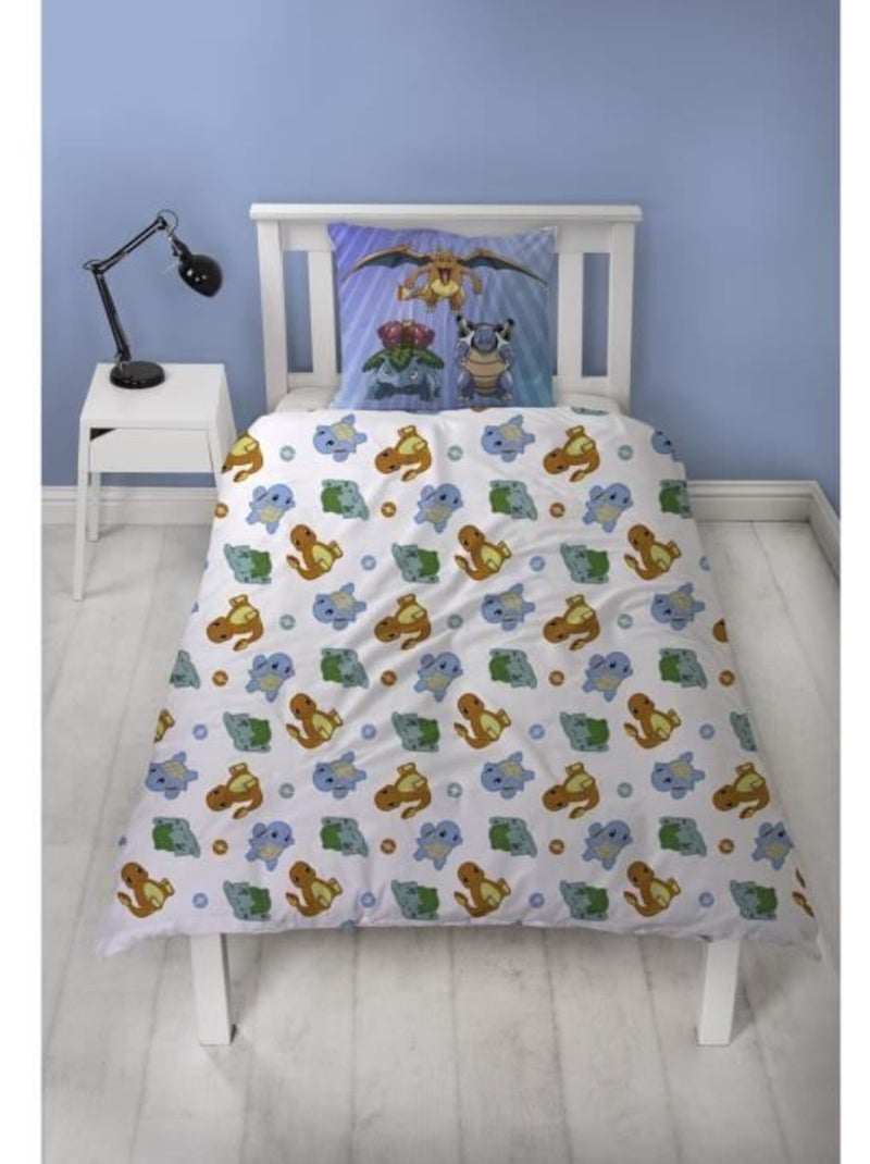 Juego de s?banas infantil Pok?mon, microfibra Oeko-Tex, reversible, para cama de 1 plaza, STARTER Azul - Kiabi