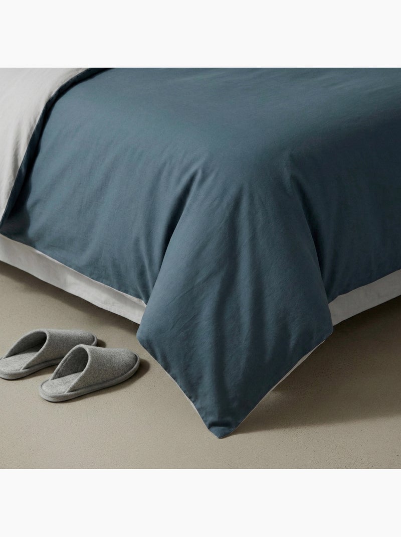 Juego funda nórdica 100% algodón, con funda/s de almohada, bicolor reversible - Gamusi. Azul gris - Kiabi