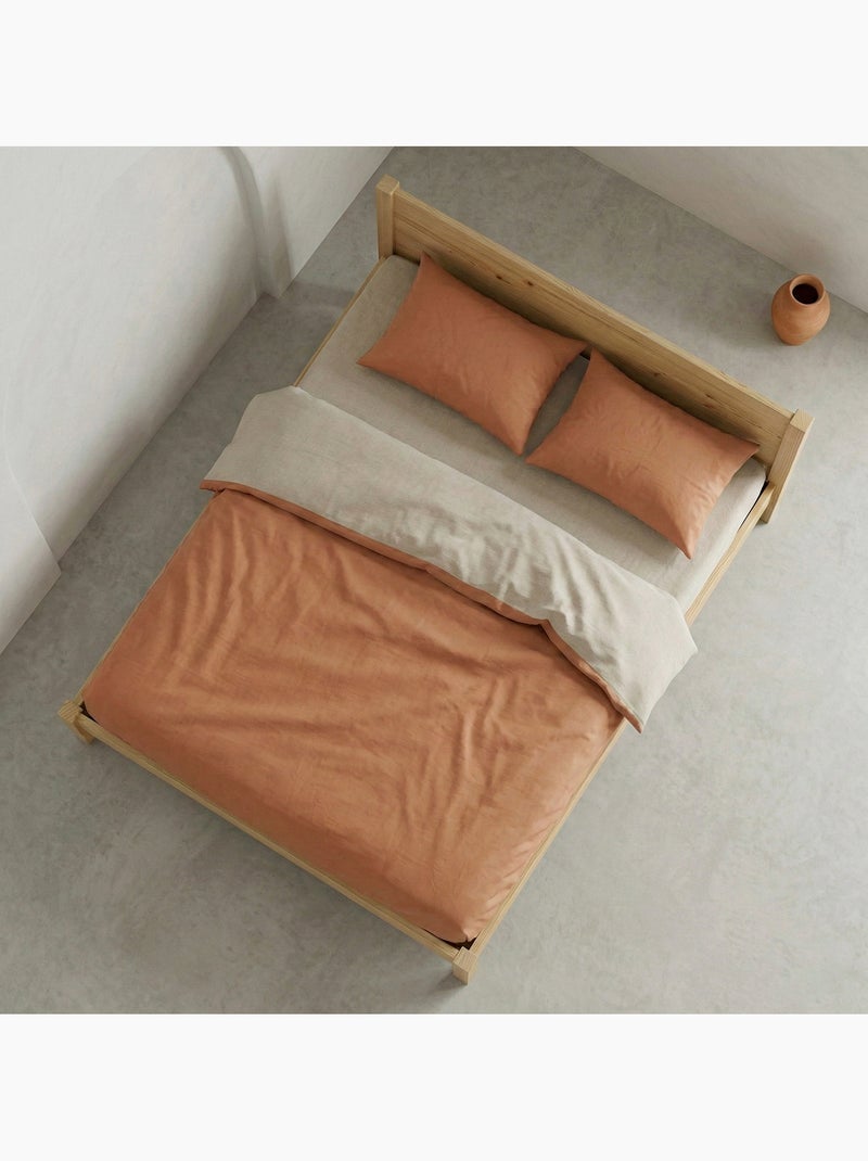 Juego funda nórdica 100% algodón, con funda/s de almohada, bicolor reversible - Gamusi. Naranja/Marrón - Kiabi