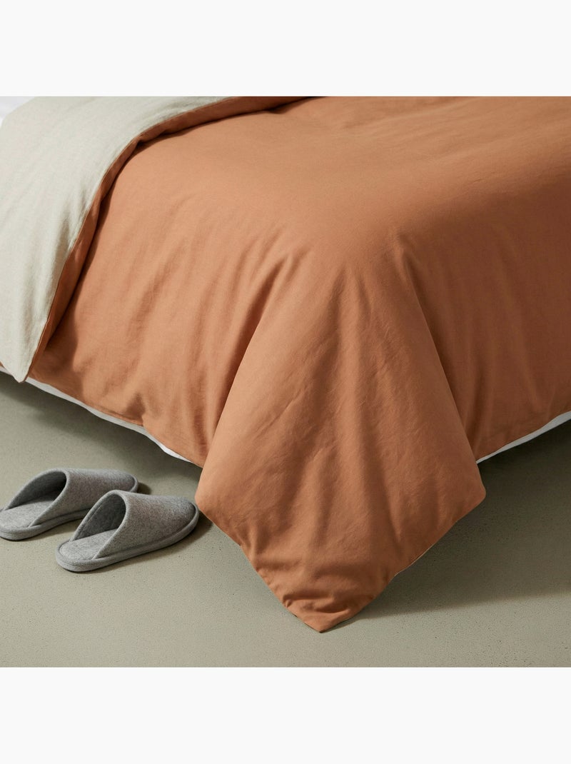 Juego funda nórdica 100% algodón, con funda/s de almohada, bicolor reversible - Gamusi. Naranja/Marrón - Kiabi