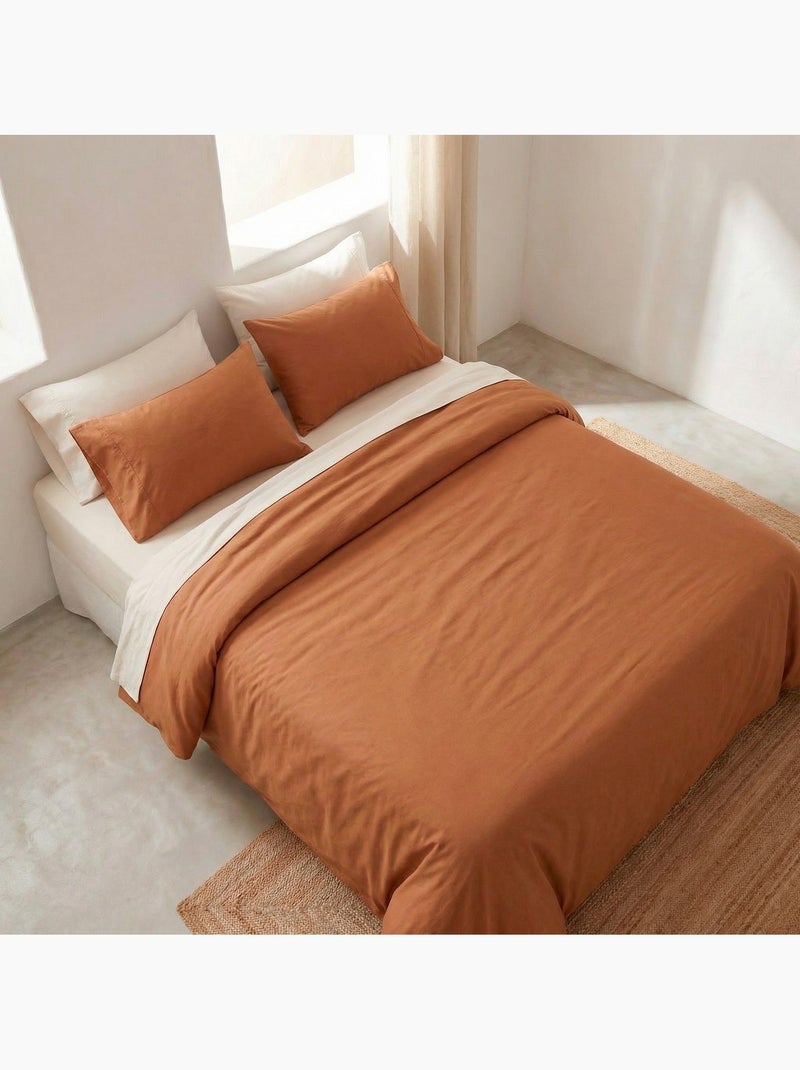 Juego funda nórdica 100% algodón, con funda/s de almohada, lisa  - Gamusi. Naranja - Kiabi