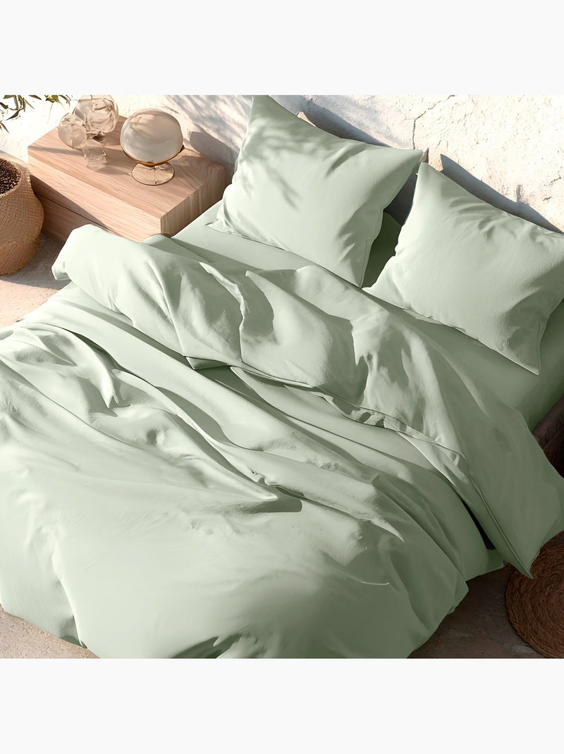 Juego funda nórdica 100% algodón, con funda/s de almohada, lisa  - Gamusi. Verde agua - Kiabi
