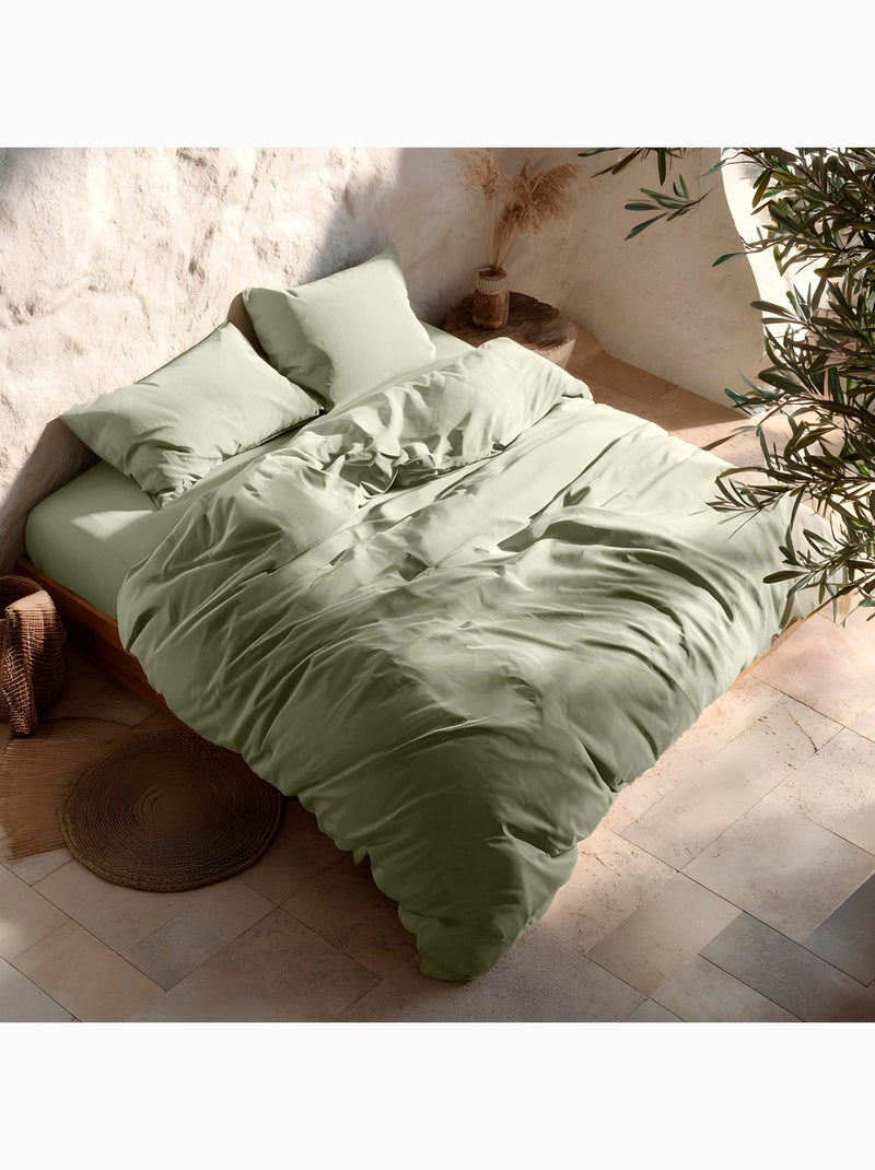 Juego funda nórdica 100% algodón, con funda/s de almohada, lisa  - Gamusi. Verde - Kiabi