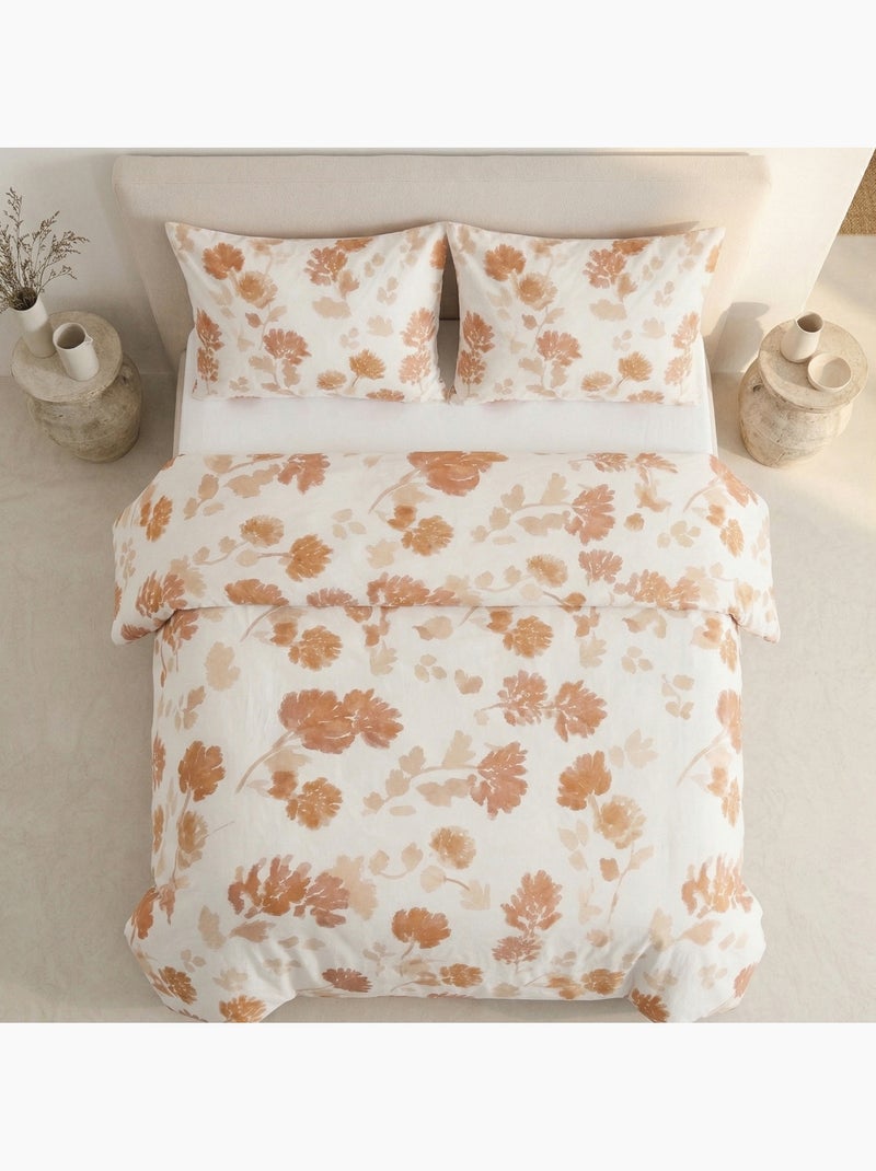 Juego funda nórdica 100% algodón diseño floral, incluye funda de cojín - Gamusi Ladrillo - Kiabi