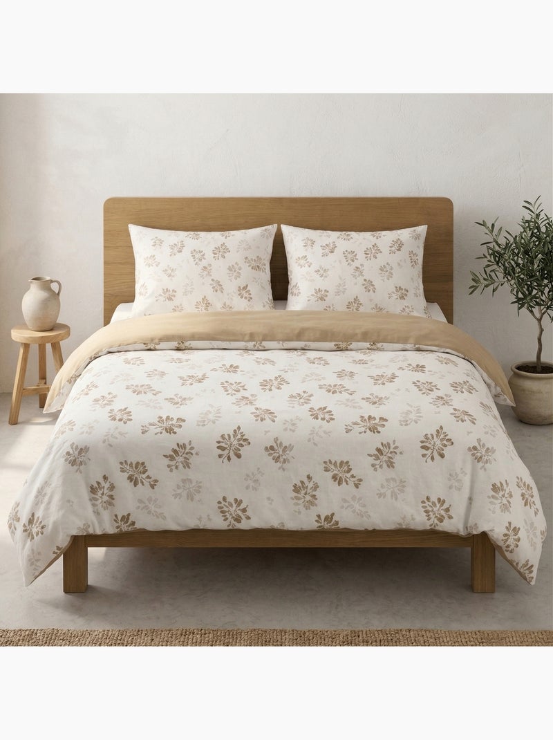 Juego funda nórdica 100% algodón diseño floral, incluye funda de cojín - Gamusi Ocre - Kiabi