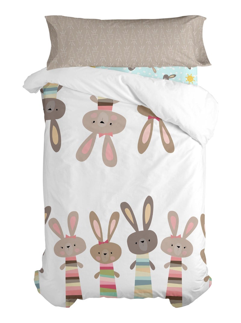 Juego nórdico 2 piezas Rabbit family "Happyfriday" Blanco - Kiabi