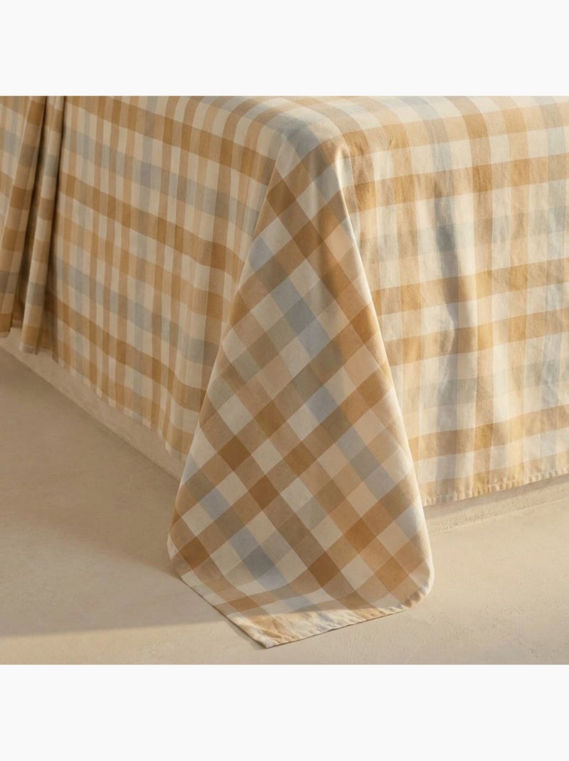 Juego sábanas 100% algodón a cuadros vichy, incluye funda de cojín - Gamusi Blanco Beige Azul - Kiabi