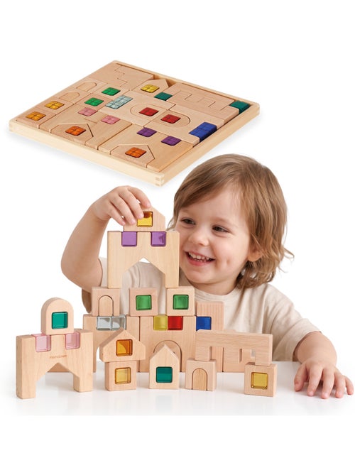 Juegos de construcción bloques sensoriales madera ciudad mamabrum - Kiabi