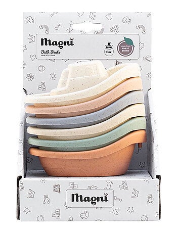 Juguete de baño - set de 6 barcos apilables de paja de trigo | Magni