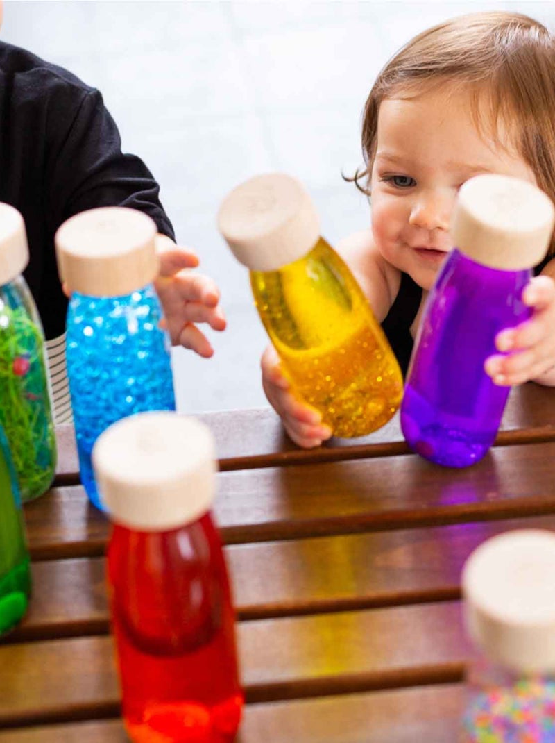 Juguete para bebé pack de 3 botellas sensoriales | Petit Boum Verde/Naranja - Kiabi