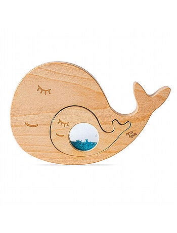 Juguete sensorial bebé puzle de madera ballena | Petit Boum