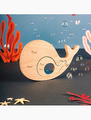Juguete sensorial bebé puzle de madera ballena | Petit Boum