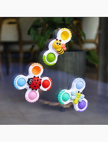 Juguete sensorial para bebés pack de peonzas con ventosa | bo jungle