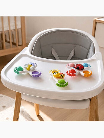 Juguete sensorial para bebés pack de peonzas con ventosa | bo jungle