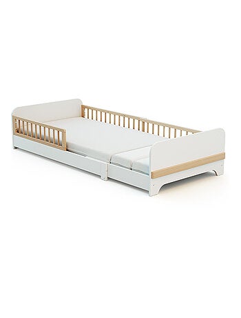 JURABABY - Cama de suelo infantil extensible de madera 80x140-165-190 CARROUSEL - Blanco