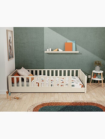 JURABABY - Cama infantil a ras de suelo de madera SONHO con colchón - 90x190 - Verde salvia