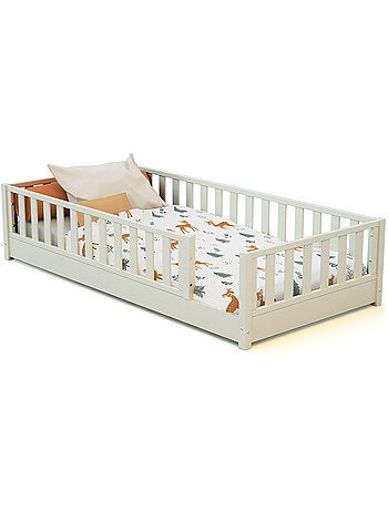 JURABABY - Cama infantil a ras de suelo de madera SONHO con colchón - 90x190 - Verde salvia