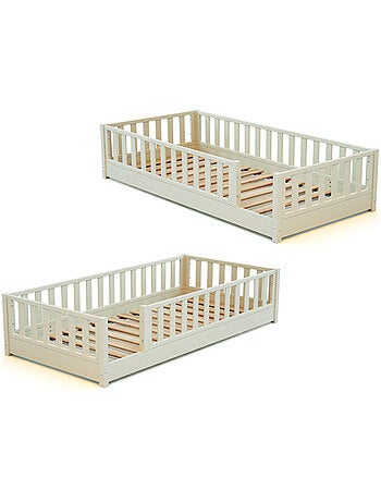 JURABABY - Cama infantil a ras de suelo de madera SONHO con colchón - 90x190 - Verde salvia