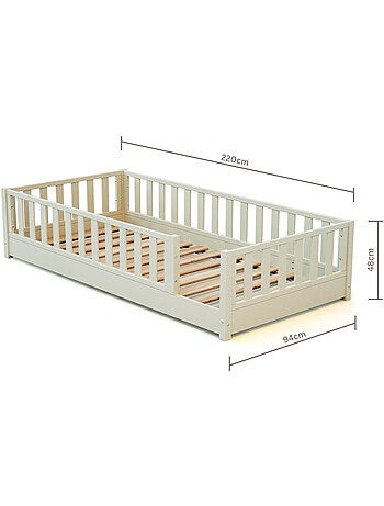 JURABABY - Cama infantil a ras de suelo de madera SONHO con colchón - 90x190 - Verde salvia