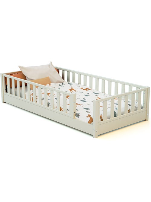JURABABY - Cama infantil a ras de suelo de madera SONHO con colchón - 90x190 - Blanco perla - Kiabi