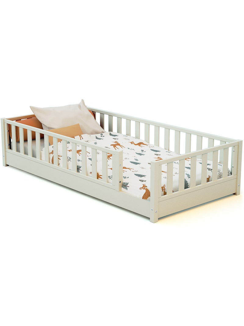 JURABABY - Cama infantil a ras de suelo de madera SONHO con colchón - 90x190 - Blanco perla Blanco - Kiabi