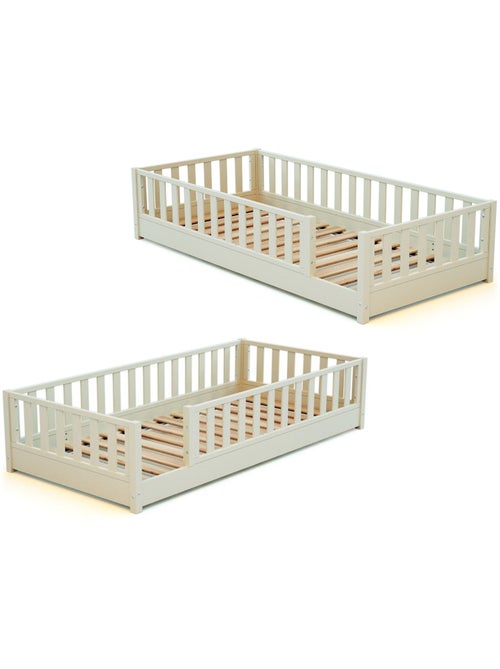 JURABABY - Cama infantil a ras de suelo de madera SONHO con colchón - 90x190 - Blanco perla - Kiabi