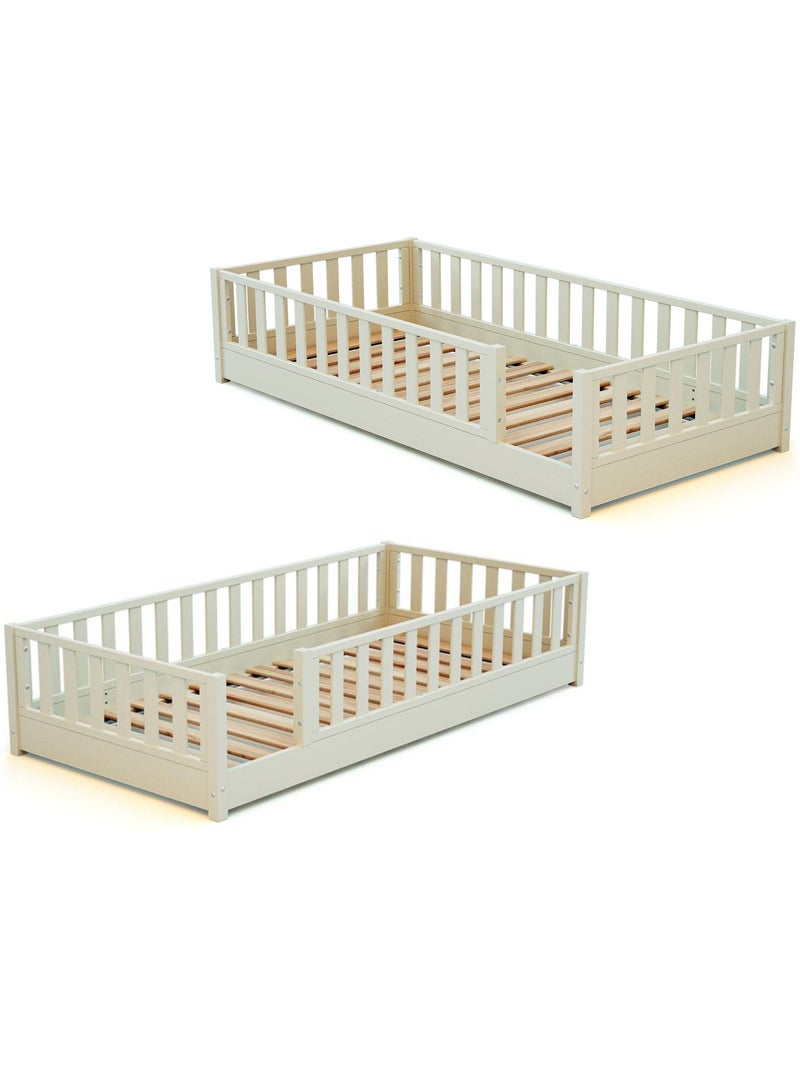 JURABABY - Cama infantil a ras de suelo de madera SONHO con colchón - 90x190 - Blanco perla Blanco - Kiabi