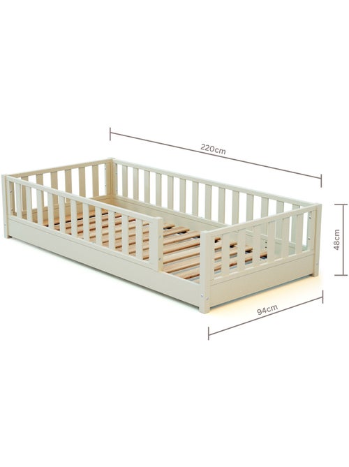 JURABABY - Cama infantil a ras de suelo de madera SONHO con colchón - 90x190 - Blanco perla - Kiabi