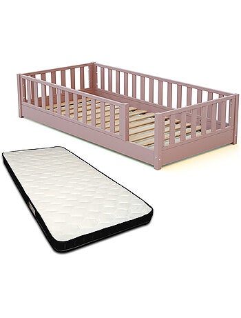 JURABABY - Cama infantil a ras de suelo de madera SONHO con colchón - 90x190 - Verde salvia
