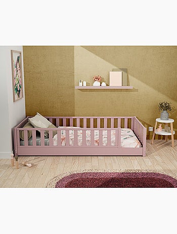 JURABABY - Cama infantil a ras de suelo de madera SONHO con colchón - 90x190 - Verde salvia