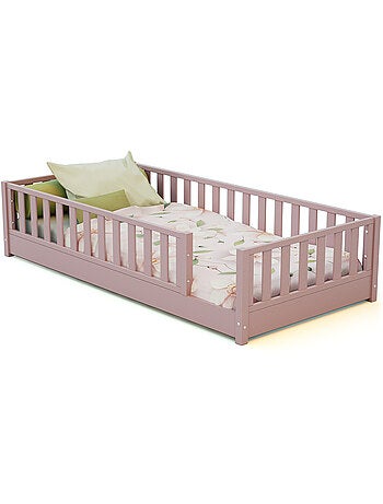 JURABABY - Cama infantil a ras de suelo de madera SONHO con colchón - 90x190 - Verde salvia