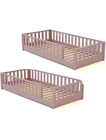 JURABABY - Cama infantil a ras de suelo de madera SONHO con colchón - 90x190 - Verde salvia