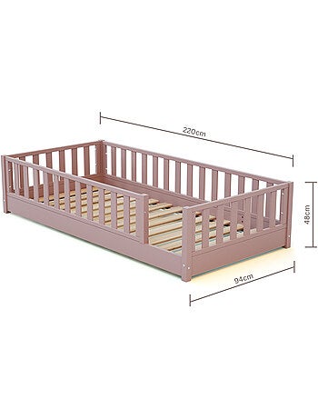 JURABABY - Cama infantil a ras de suelo de madera SONHO con colchón - 90x190 - Verde salvia