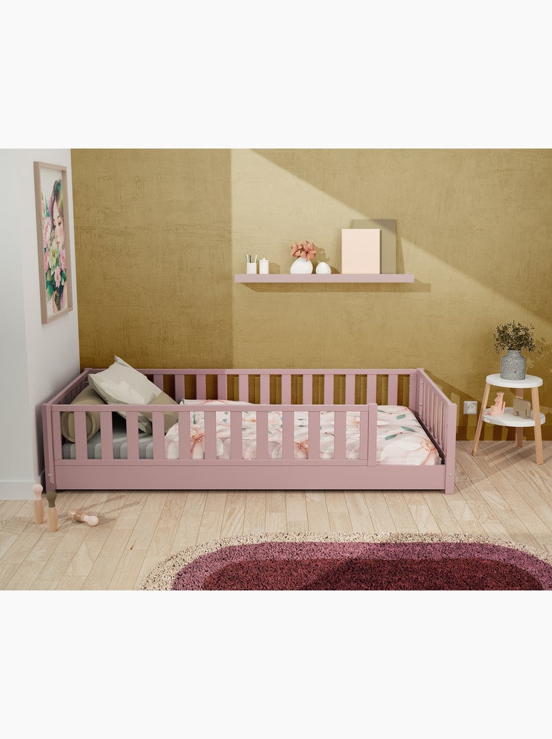 JURABABY - Cama infantil a ras de suelo de madera SONHO con colchón - 90x190 - Rosa empolvado Rosa - Kiabi