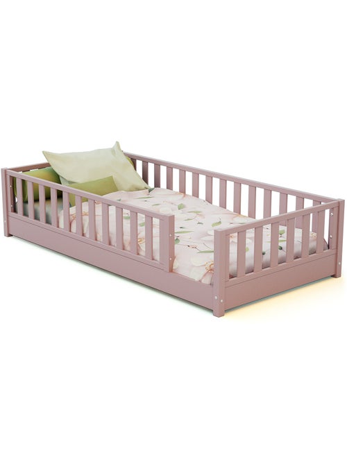 JURABABY - Cama infantil a ras de suelo de madera SONHO con colchón - 90x190 - Rosa empolvado - Kiabi