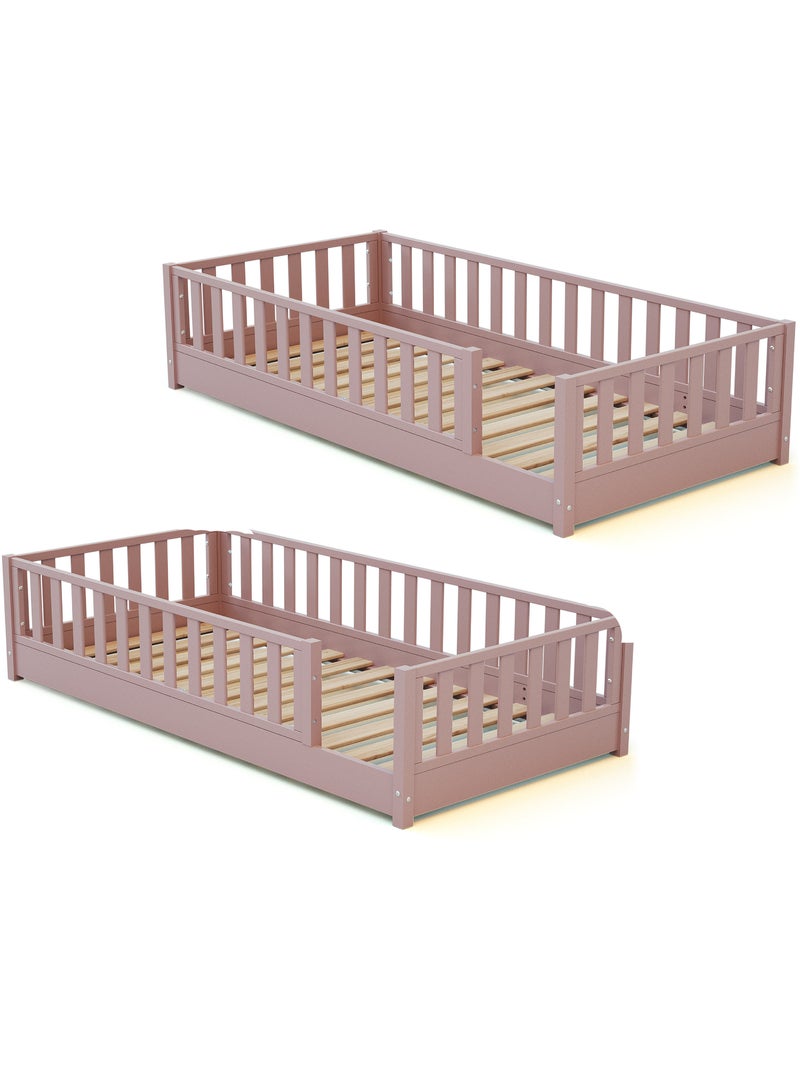 JURABABY - Cama infantil a ras de suelo de madera SONHO con colchón - 90x190 - Rosa empolvado Rosa - Kiabi