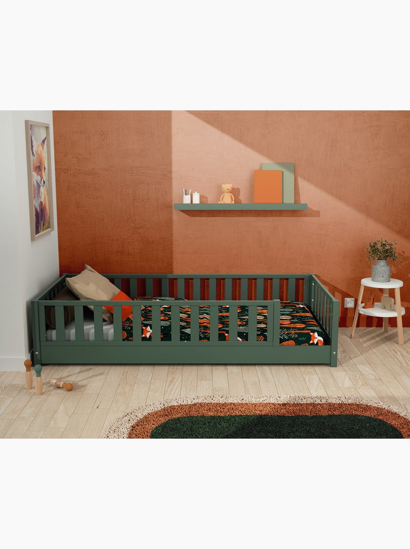 JURABABY - Cama infantil a ras de suelo de madera SONHO con colchón - 90x190 - Verde salvia Verde - Kiabi