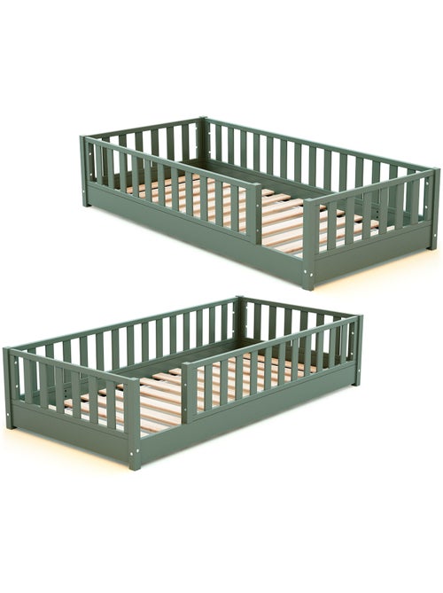 JURABABY - Cama infantil a ras de suelo de madera SONHO con colchón - 90x190 - Verde salvia - Kiabi