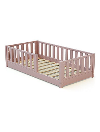 JURABABY - Cama infantil a ras de suelo de madera SONHO MINI - 70x140 - Rosa empolvado