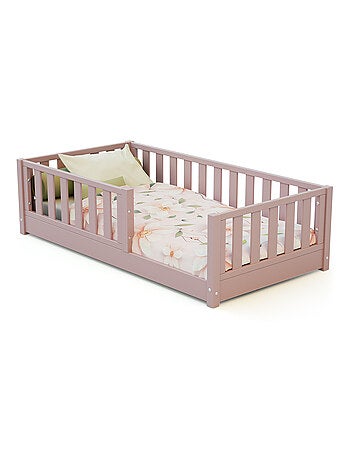 JURABABY - Cama infantil a ras de suelo de madera SONHO MINI - 70x140 - Rosa empolvado