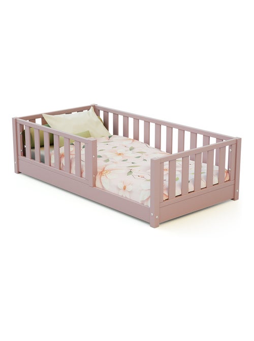 JURABABY - Cama infantil a ras de suelo de madera SONHO MINI - 70x140 - Rosa empolvado - Kiabi