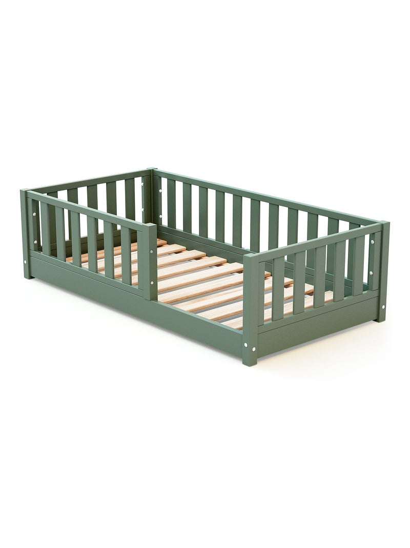 JURABABY - Cama infantil a ras de suelo de madera SONHO MINI - 70x140 - Verde salvia Verde - Kiabi