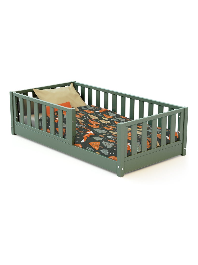 JURABABY - Cama infantil a ras de suelo de madera SONHO MINI - 70x140 - Verde salvia Verde - Kiabi