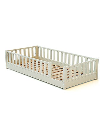 JURABABY - Cama infantil a ras de suelo para niños de madera SONHO - 90x190 - Rosa empolvado