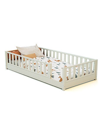 JURABABY - Cama infantil a ras de suelo para niños de madera SONHO - 90x190 - Rosa empolvado