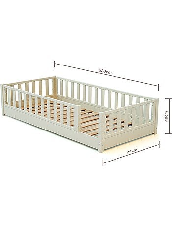 JURABABY - Cama infantil a ras de suelo para niños de madera SONHO - 90x190 - Rosa empolvado