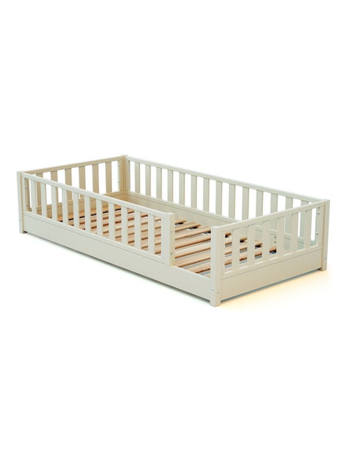 JURABABY - Cama infantil a ras de suelo para niños de madera SONHO - 90x190 - Blanco perla - Kiabi